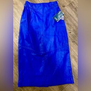 Vintage Chia Blue Genuine Leather Pencil Skirt